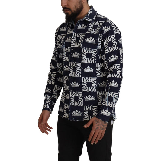 Dolce & Gabbana Blue Denim Stretch DG Crown Logo Casual Shirt TSH7977- 37