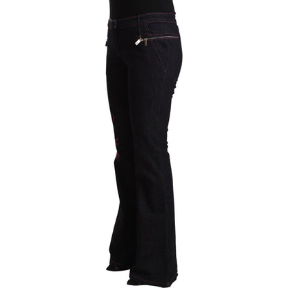 Exte Black Cotton Stretch Mid Waist Cotton Flared Denim Jeans Exte