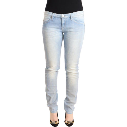 Acht Light Blue Washed Cotton Low Waist Skinny Denim Jeans Acht