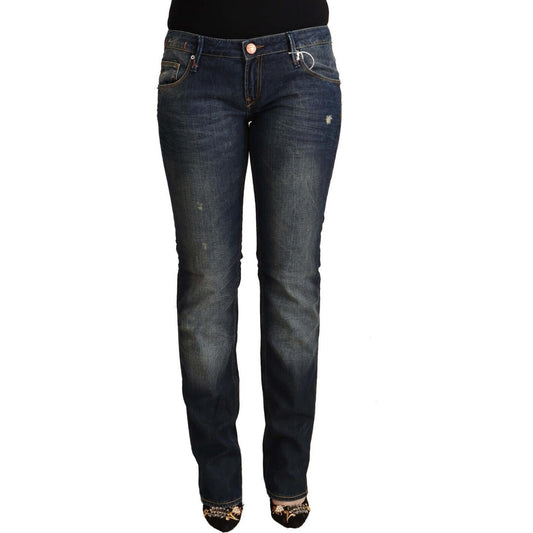 Acht Blue Washed Cotton Low Waist Skinny Denim Jeans Acht