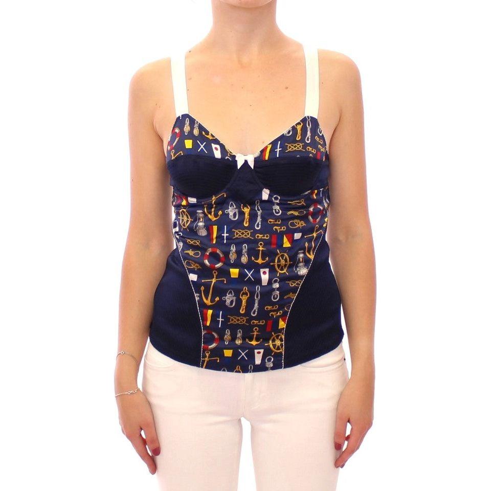 Dolce & Gabbana Blue Sailor Motive Tank Top 1728,67345645728,8% Elastane,Blue,Clothing,Dolce & Gabbana,IT1 | XS,Material: 92% Polyester,New with tags,T-Shirts - Clothing,Tank Tops - T-Shirts - Clothing,Tops & T-Shirts - Women - Clothing,Women,Women - Clot