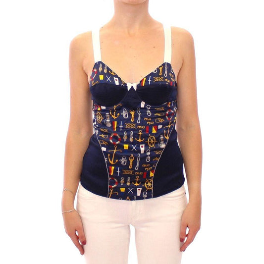 Dolce & Gabbana Blue Sailor Motive Tank Top 1728,67345645728,8% Elastane,Blue,Clothing,Dolce & Gabbana,IT1 | XS,Material: 92% Polyester,New with tags,T-Shirts - Clothing,Tank Tops - T-Shirts - Clothing,Tops & T-Shirts - Women - Clothing,Women,Women - Clot
