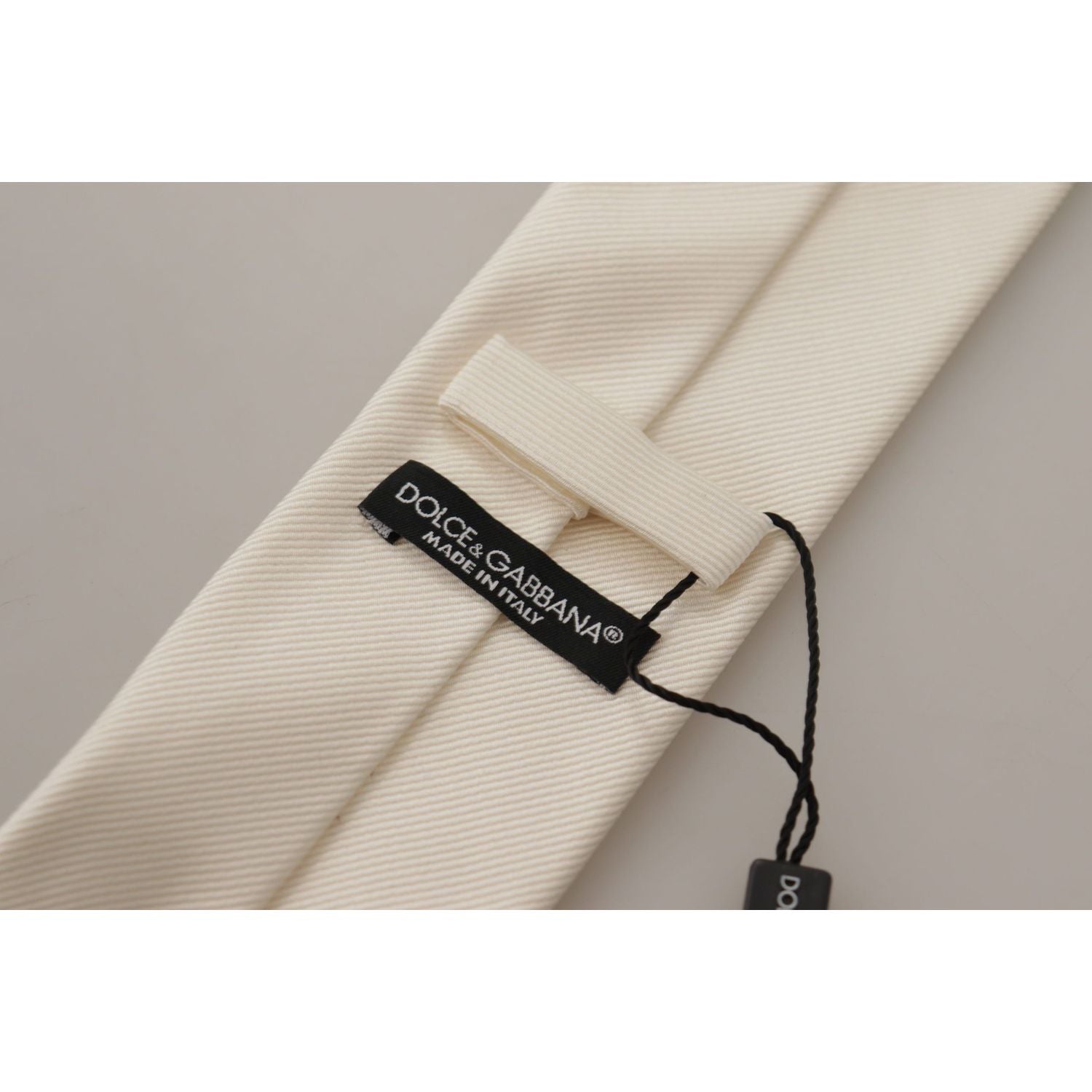 Dolce & Gabbana Off-White 100% Silk Slim Adjustable  Accessory Necktie