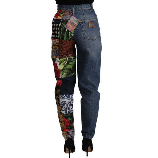 Dolce & Gabbana Blue Jeans Jacquard Majolica High Waist Pants PAN73052- 36