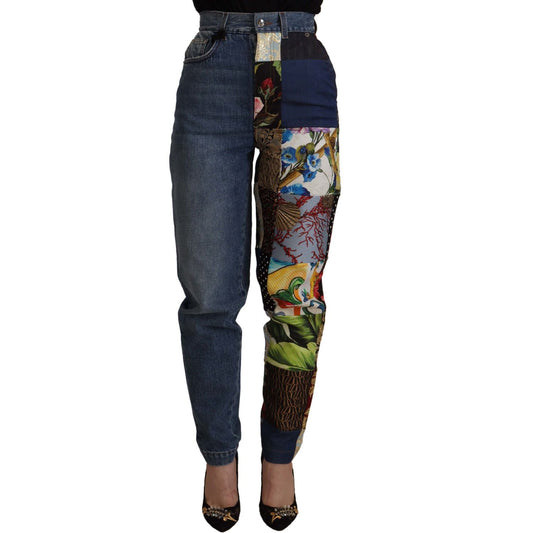 Dolce & Gabbana Blue Jeans Jacquard Majolica High Waist Pants PAN73052- 36