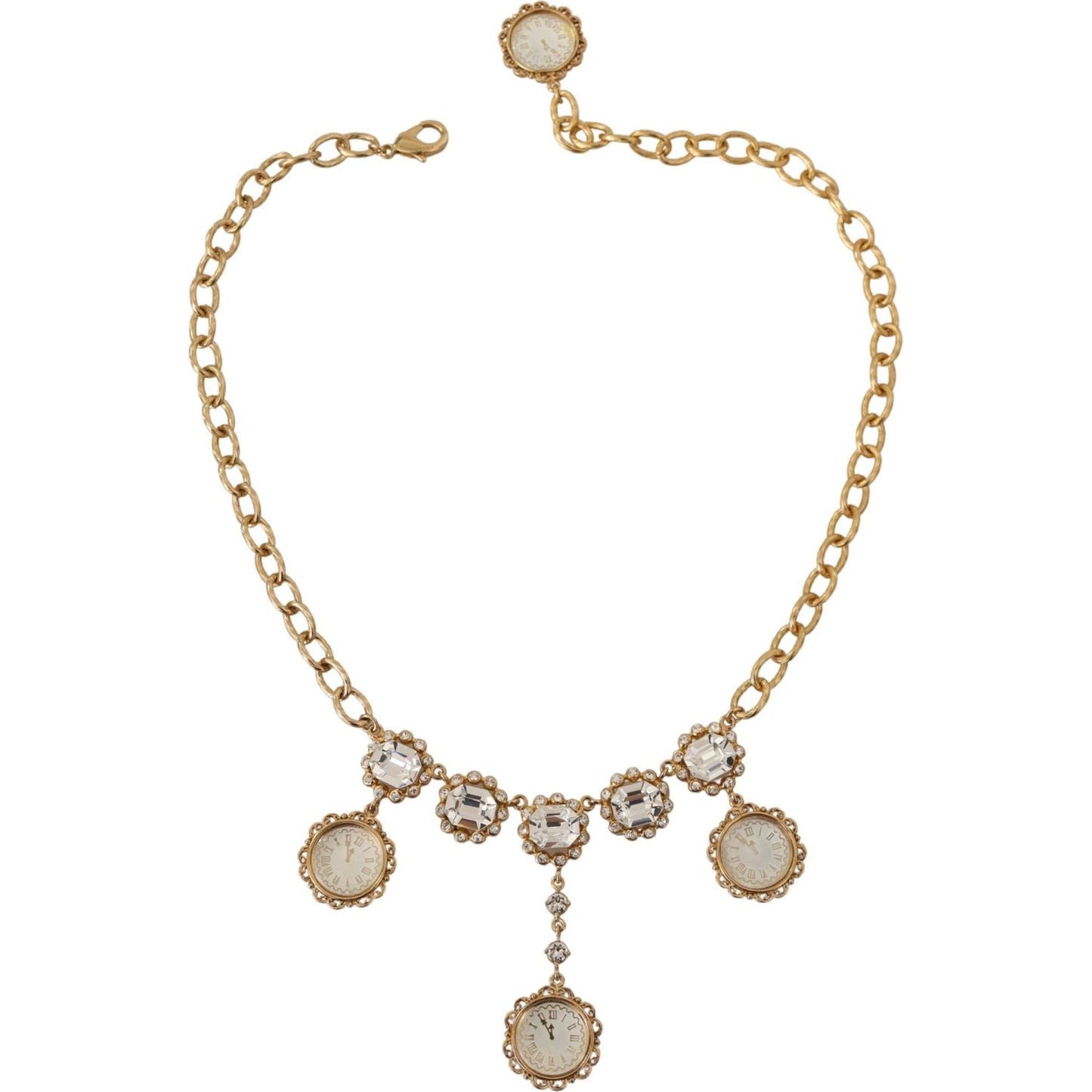 Dolce & Gabbana Gold Clock Statement Crystal Chain Necklace Dolce & Gabbana