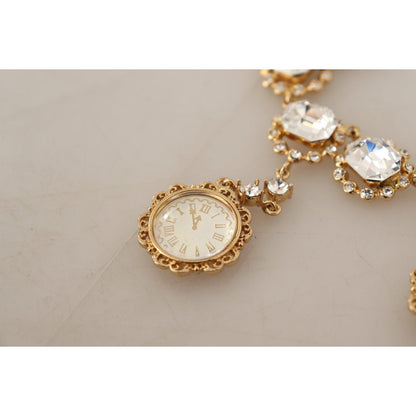 Dolce & Gabbana Gold Clock Statement Crystal Chain Necklace Dolce & Gabbana