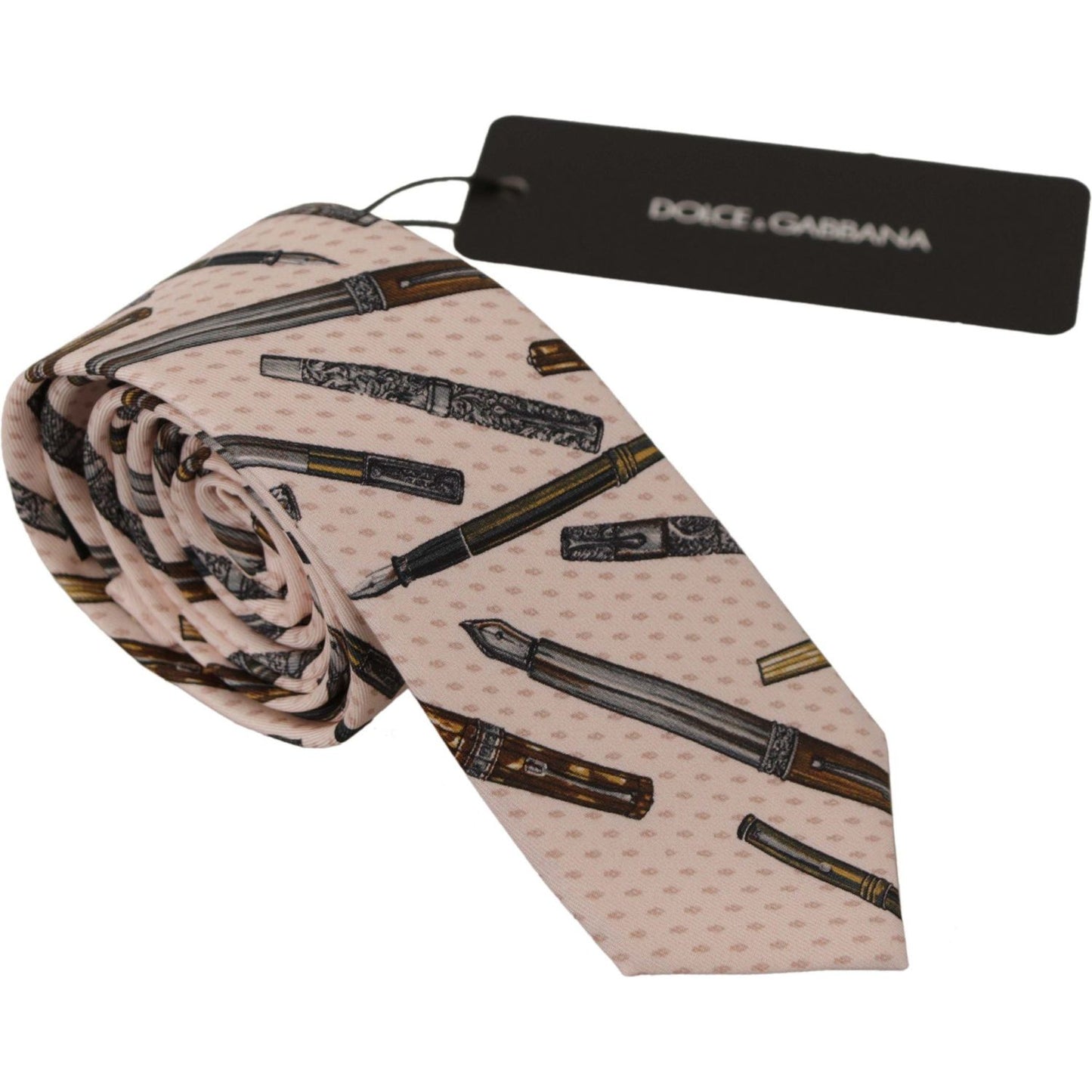 Dolce & Gabbana Pink Pen Dots Print 100% Silk Adjustable Neck Accessory Tie