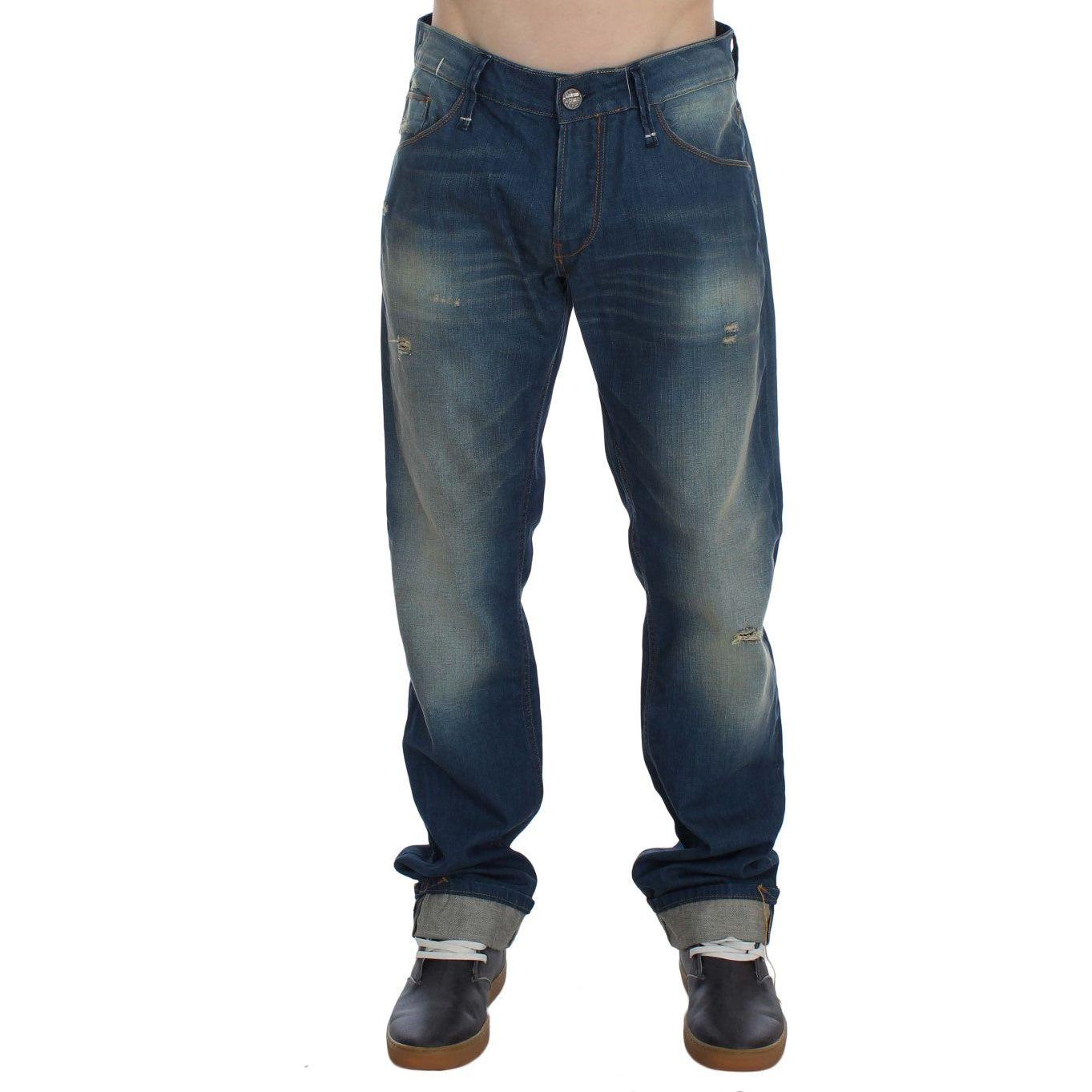Acht Blue Wash Denim Cotton Stretch Baggy Fit Jeans SIG30490-1