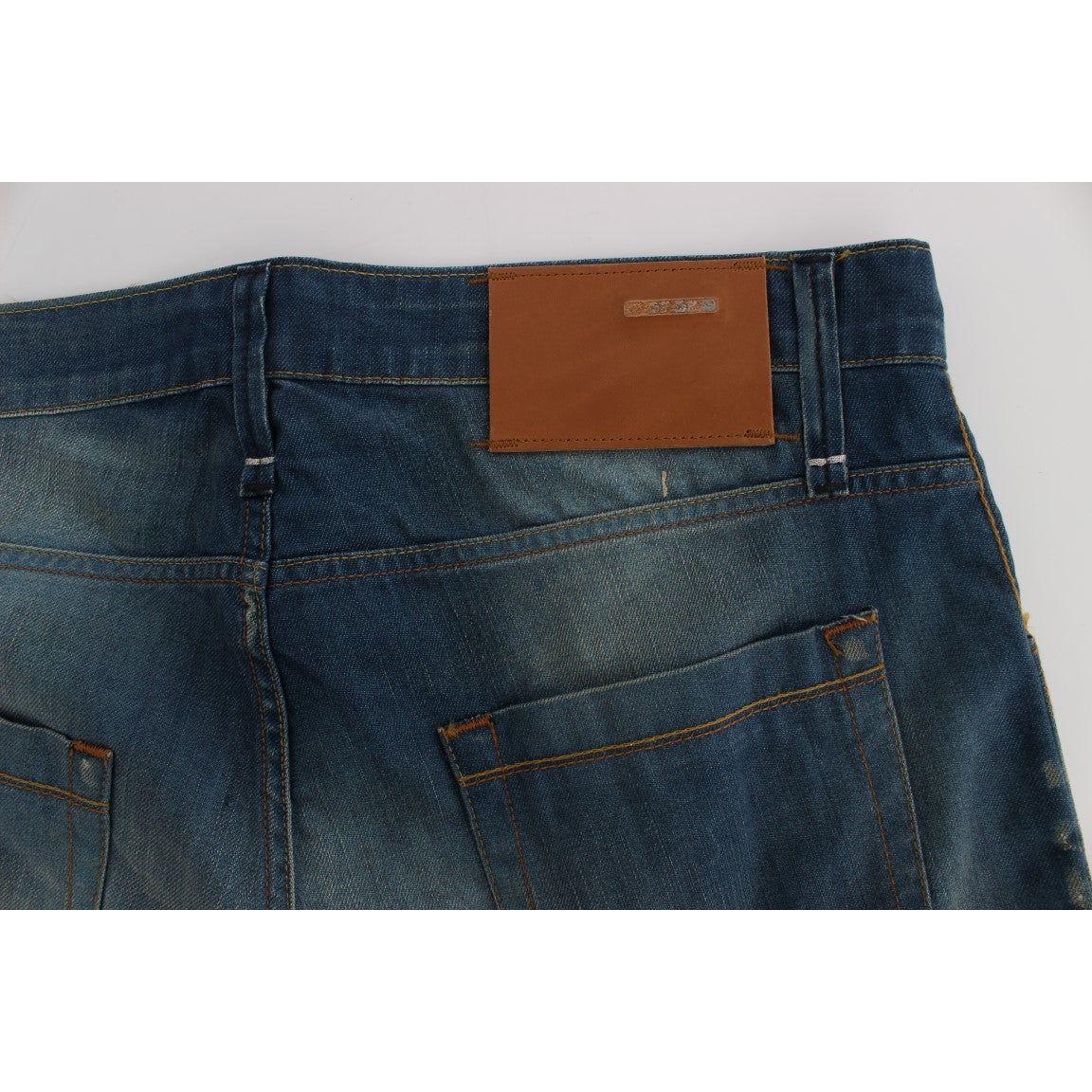 Acht Blue Wash Denim Cotton Stretch Baggy Fit Jeans SIG30490-1