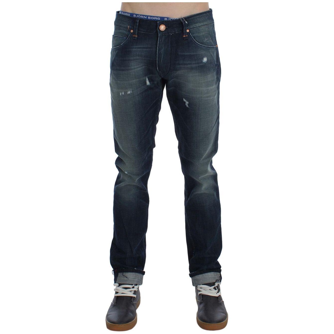 Acht Blue Wash Cotton Denim Slim Fit Jeans Acht