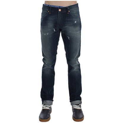 Acht Blue Wash Cotton Denim Slim Fit Jeans Acht