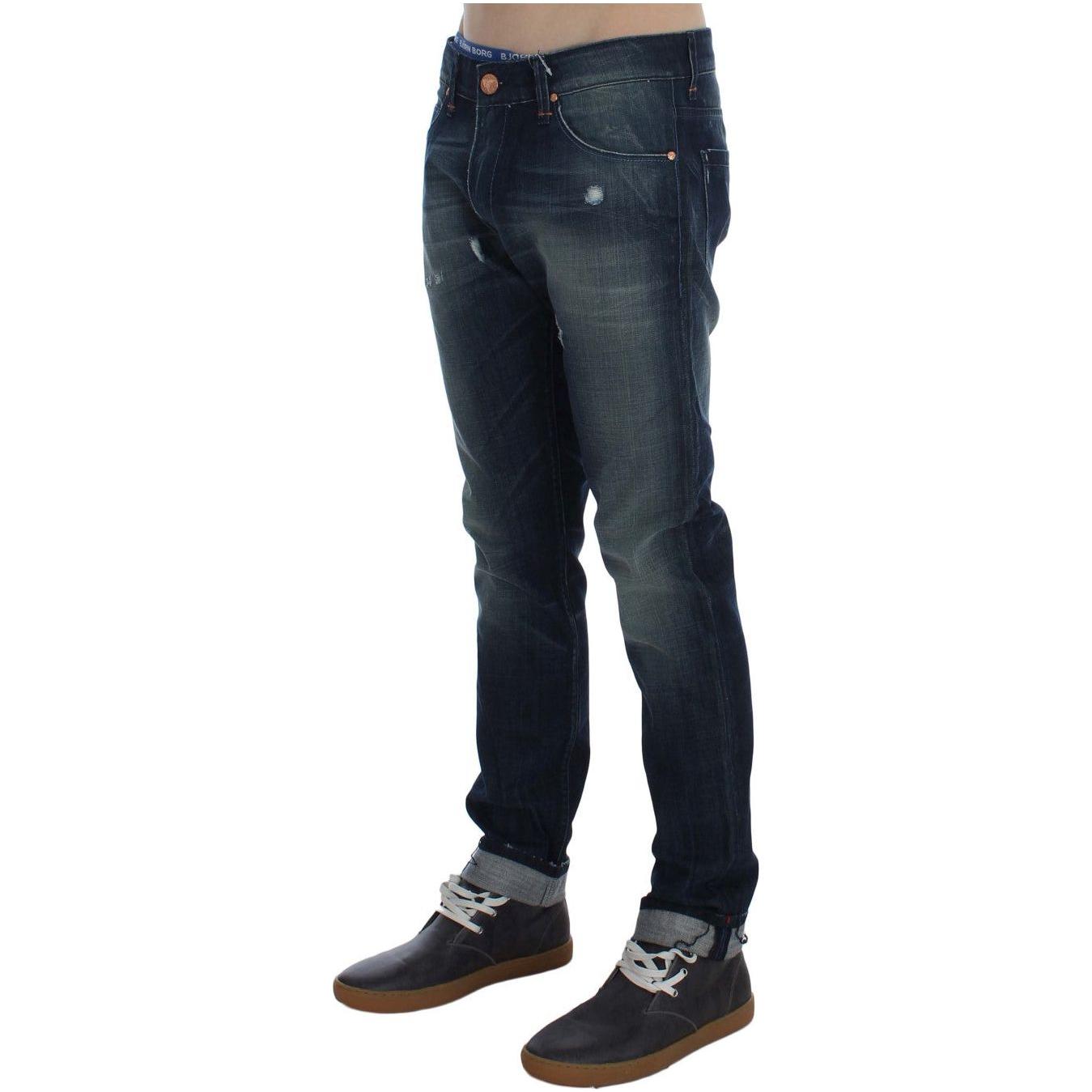 Acht Blue Wash Cotton Denim Slim Fit Jeans Acht