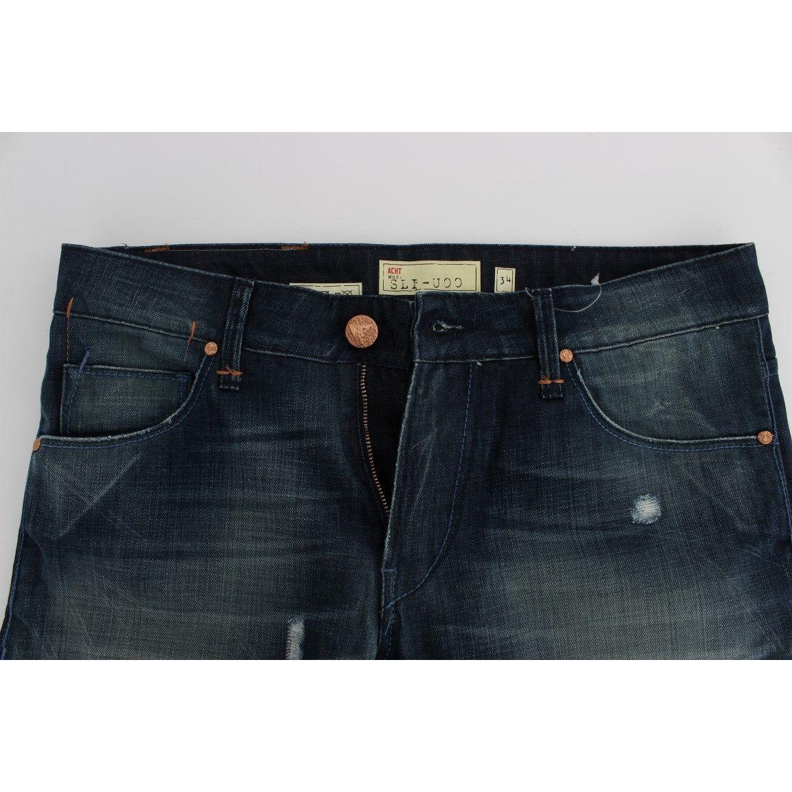 Acht Blue Wash Cotton Denim Slim Fit Jeans Acht