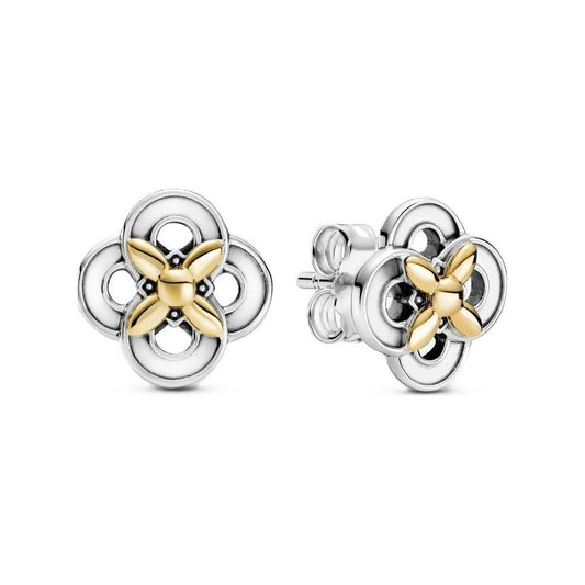 PANDORA JEWELS Mod. TWO-TONE FLOWER Earrings