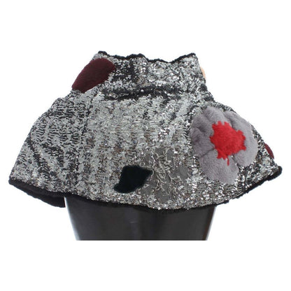 Dolce & Gabbana Silver Sequined Floral Weasel Fur Shoulder Scarf Wrap Dolce & Gabbana