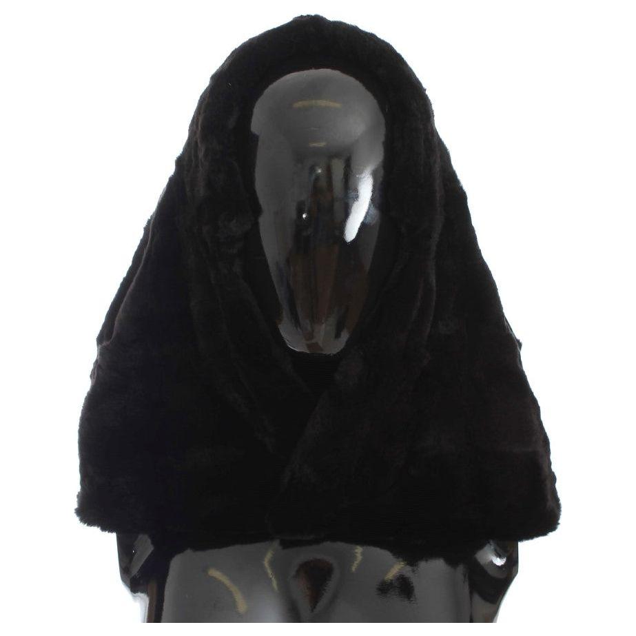Dolce & Gabbana Black Weasel Fur Crochet Hood Scarf Hat Dolce & Gabbana