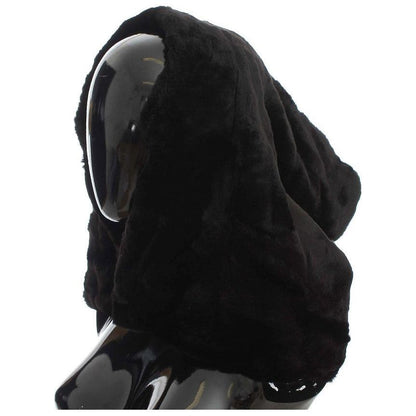 Dolce & Gabbana Black Weasel Fur Crochet Hood Scarf Hat Dolce & Gabbana