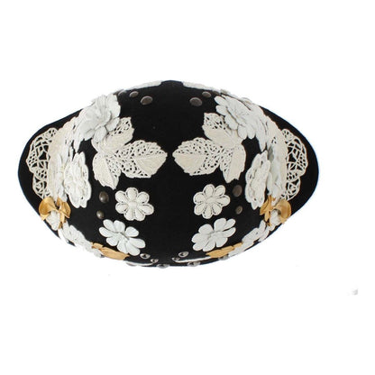 Dolce & Gabbana Black Wool White Floral Gold Leaf Hat Dolce & Gabbana
