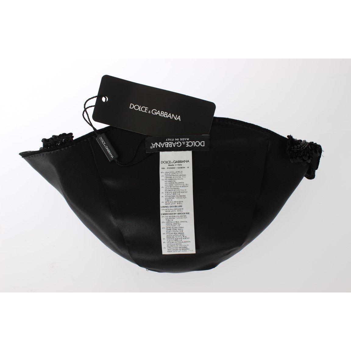 Dolce & Gabbana Black Crystal Gold Cherries Brooch Hat Dolce & Gabbana