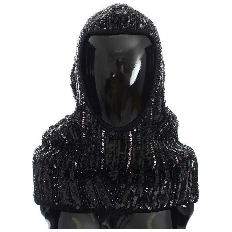 Dolce & Gabbana Black Knitted Sequin Hood Scarf Hat Dolce & Gabbana