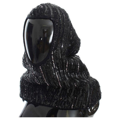 Dolce & Gabbana Black Knitted Sequin Hood Scarf Hat Dolce & Gabbana