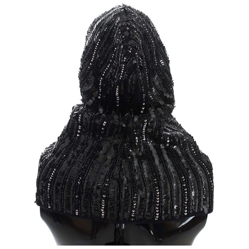 Dolce & Gabbana Black Knitted Sequin Hood Scarf Hat Dolce & Gabbana