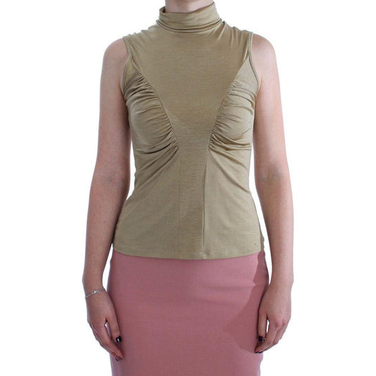 Exte Gold Nylon Turtleneck Top Blouse Exte