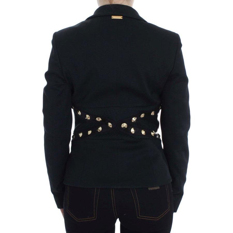 Exte Black Cotton Stretch Gold Studded Blazer Jacket Exte