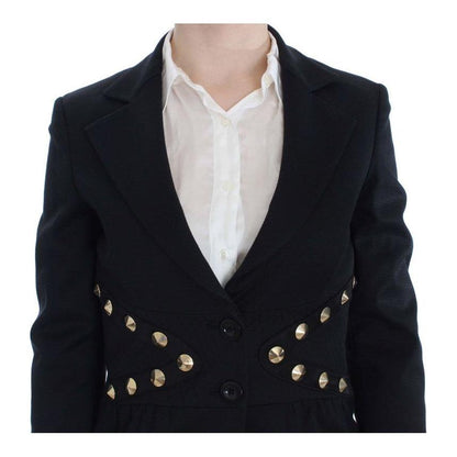 Exte Black Cotton Stretch Gold Studded Blazer Jacket Exte