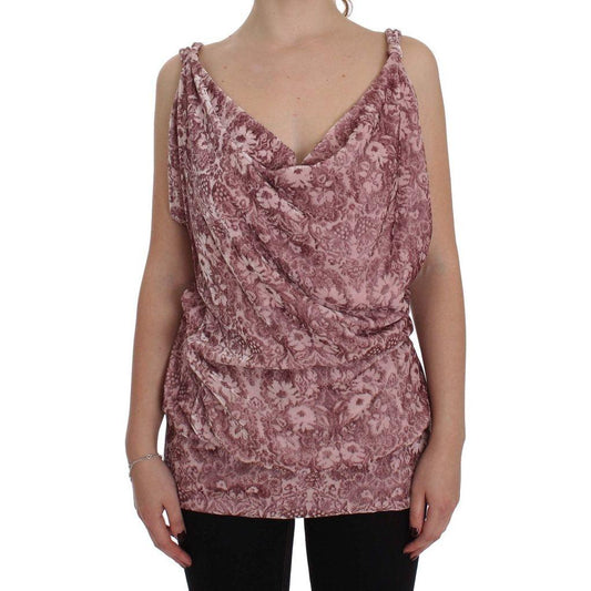 Exte Pink Floral Print Viscose Silk Blouse Top Exte