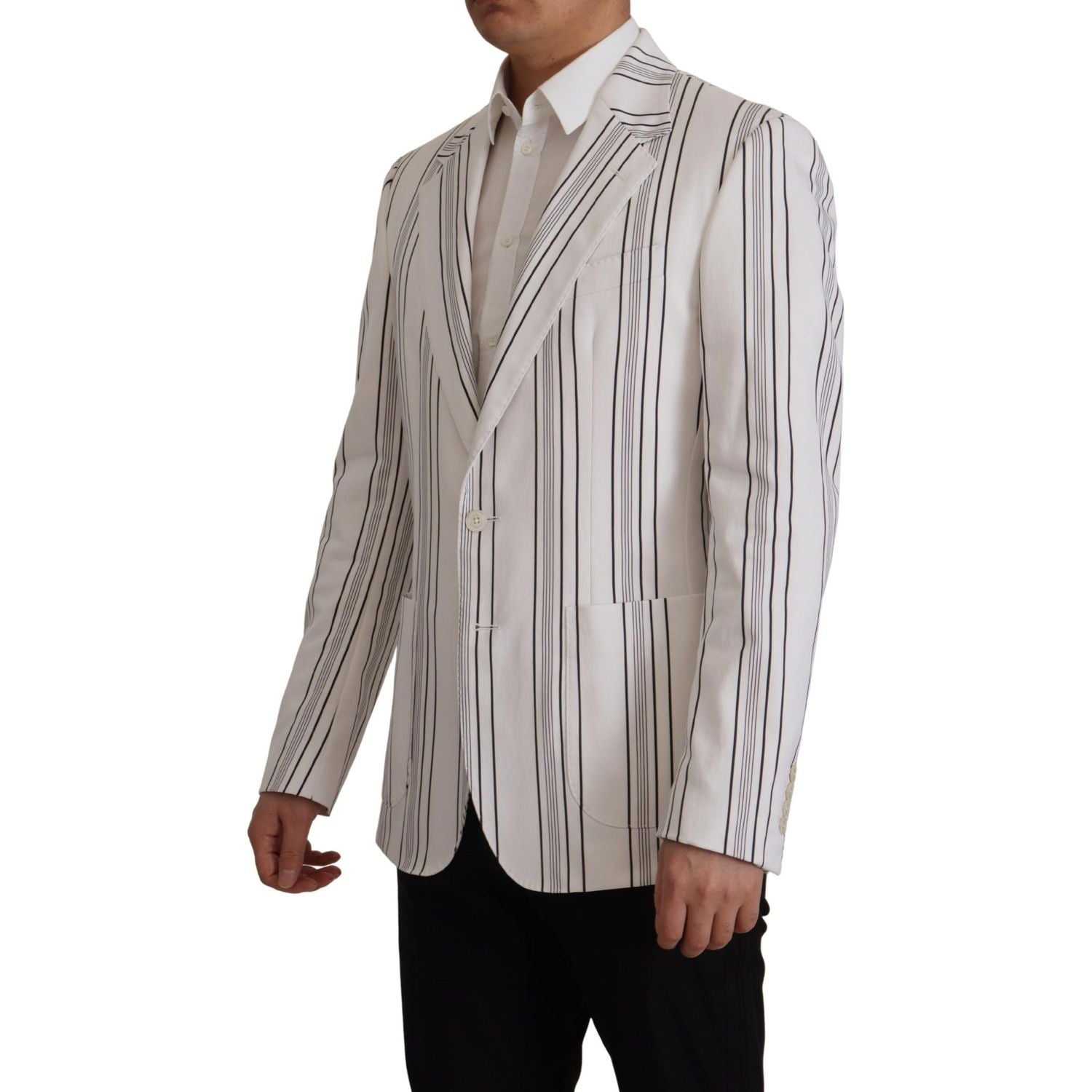 Dolce & Gabbana White Stripes Cotton Single Breasted Blazer