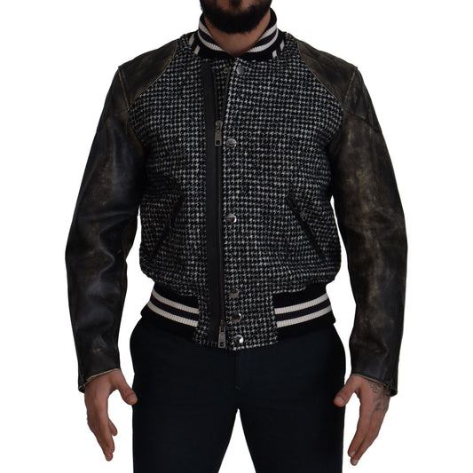 Dolce & Gabbana Black Houndstooth Polyester Bomber Jacket Dolce & Gabbana