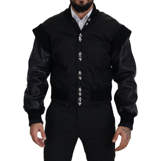 Dolce & Gabbana Black Nylon Crystals Coat Buttons Jacket Dolce & Gabbana