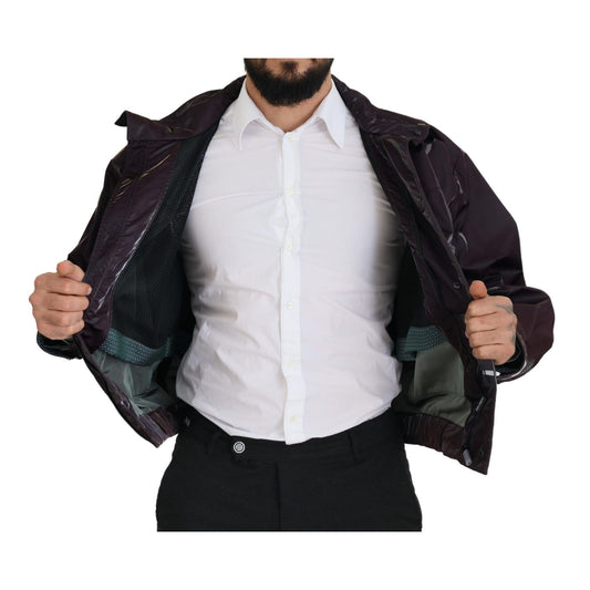 Dolce & Gabbana Purple Nylon Collared Biker Coat Jacket