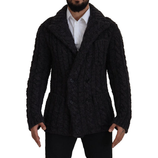 Dolce & Gabbana Black Wool Knit Double Breasted Coat Jacket Dolce & Gabbana