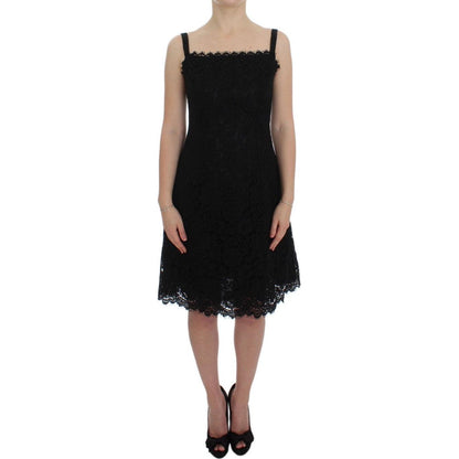 Dolce & Gabbana Black Floral Lace Shift Knee Length Dress Dolce & Gabbana