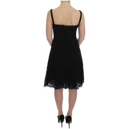 Dolce & Gabbana Black Floral Lace Shift Knee Length Dress Dolce & Gabbana