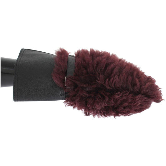 Dolce & Gabbana Black Leather Bordeaux Shearling Gloves Dolce & Gabbana