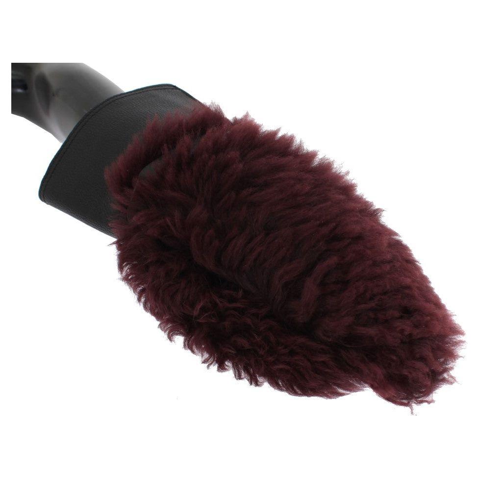 Dolce & Gabbana Black Leather Bordeaux Shearling Gloves Dolce & Gabbana
