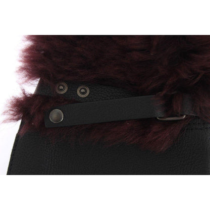 Dolce & Gabbana Black Leather Bordeaux Shearling Gloves Dolce & Gabbana