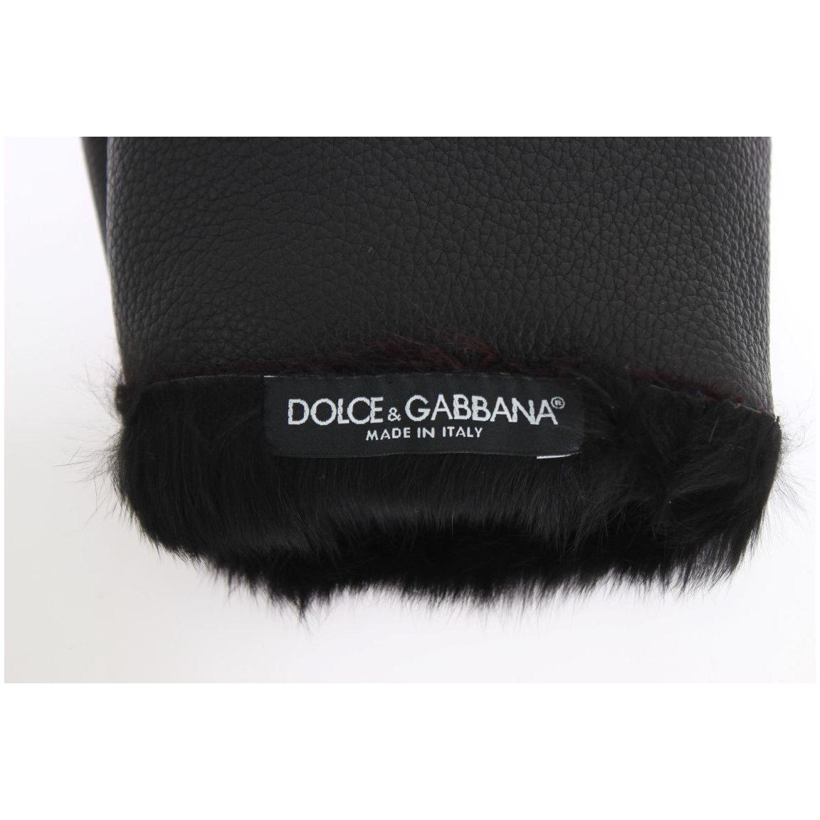 Dolce & Gabbana Black Leather Bordeaux Shearling Gloves Dolce & Gabbana