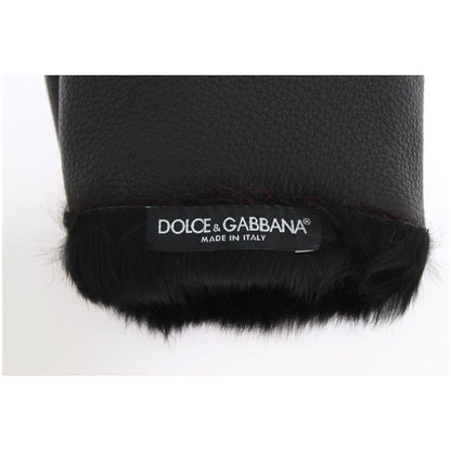 Dolce & Gabbana Black Leather Bordeaux Shearling Gloves Dolce & Gabbana