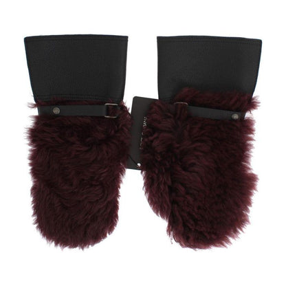 Dolce & Gabbana Black Leather Bordeaux Shearling Gloves Dolce & Gabbana