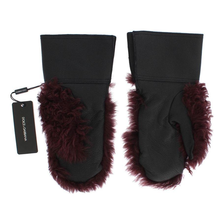 Dolce & Gabbana Black Leather Bordeaux Shearling Gloves Dolce & Gabbana