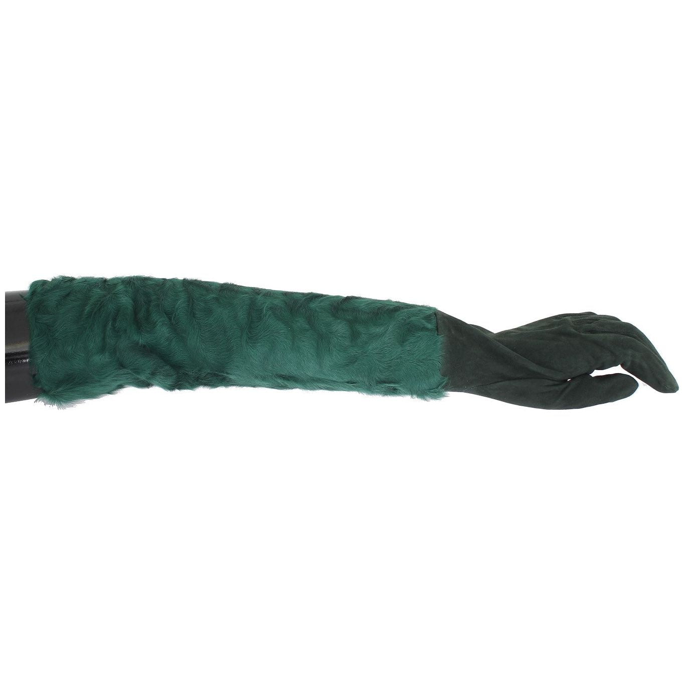 Dolce & Gabbana Green Leather Xiangao Fur Elbow Gloves Dolce & Gabbana