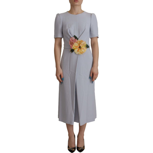 Dolce & Gabbana Blue Floral Applique Midi Viscose Dress DR28747 - 38