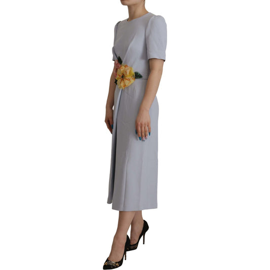 Dolce & Gabbana Blue Floral Applique Midi Viscose Dress DR28747 - 38