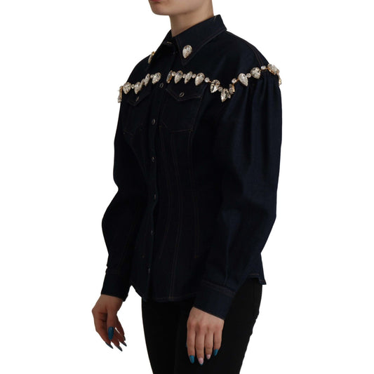 Dolce & Gabbana Blue Denim Crystal Embellish Cotton Jacket JKT3326- 36