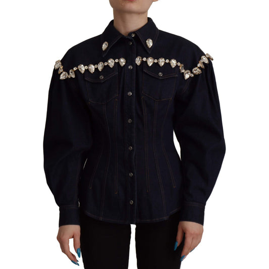 Dolce & Gabbana Blue Denim Crystal Embellish Cotton Jacket JKT3326- 36